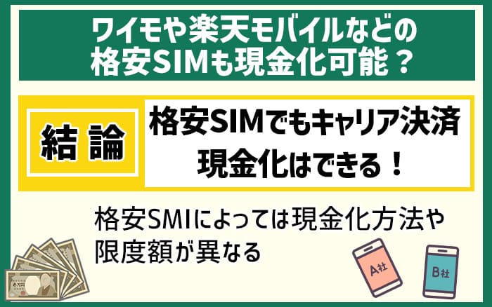 ワイモや楽天モバイルなどの 格安SIMも現金化可能？